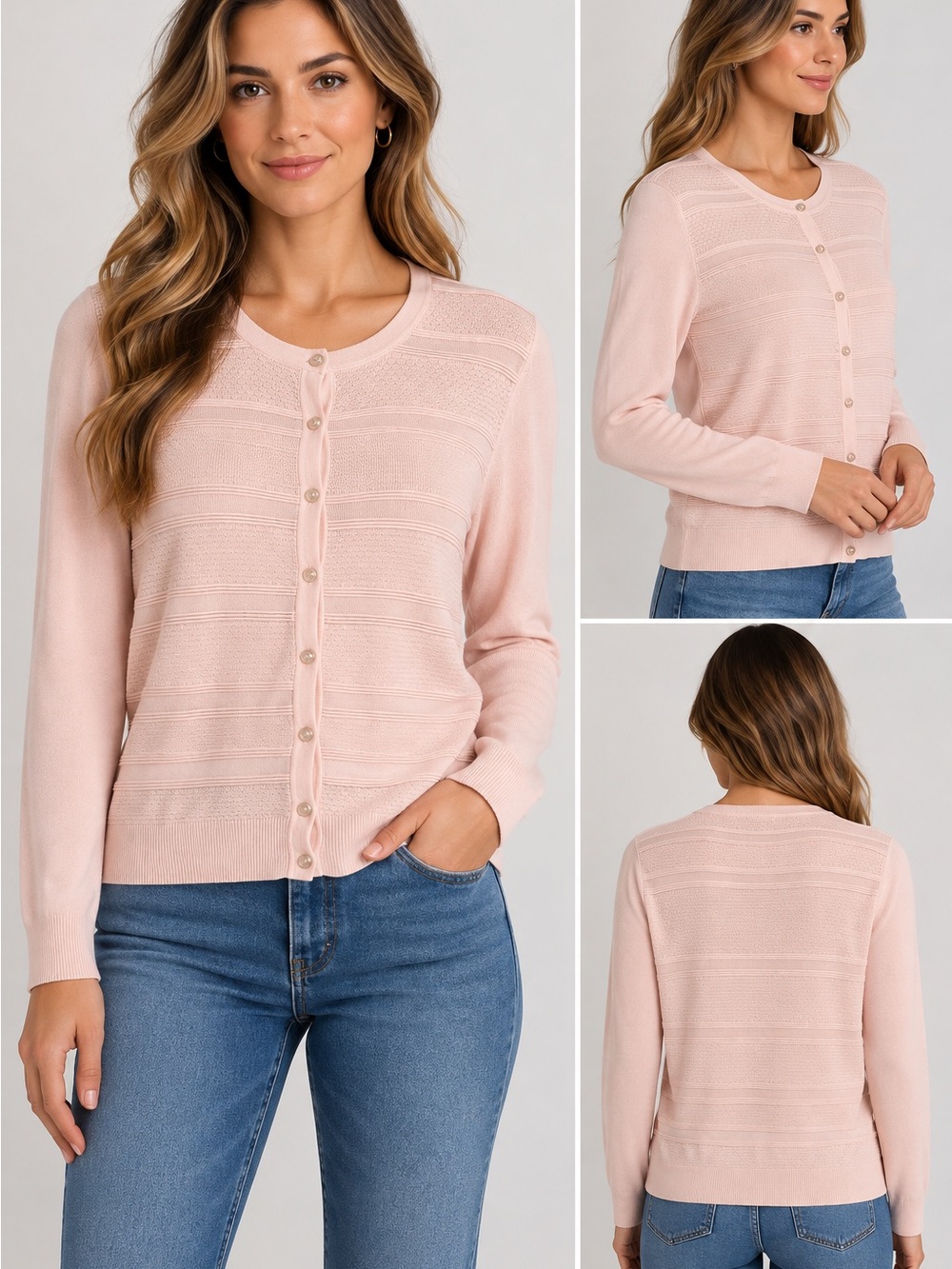 Charter Club Soft Blush Pink Button-Up Knit Cardigan